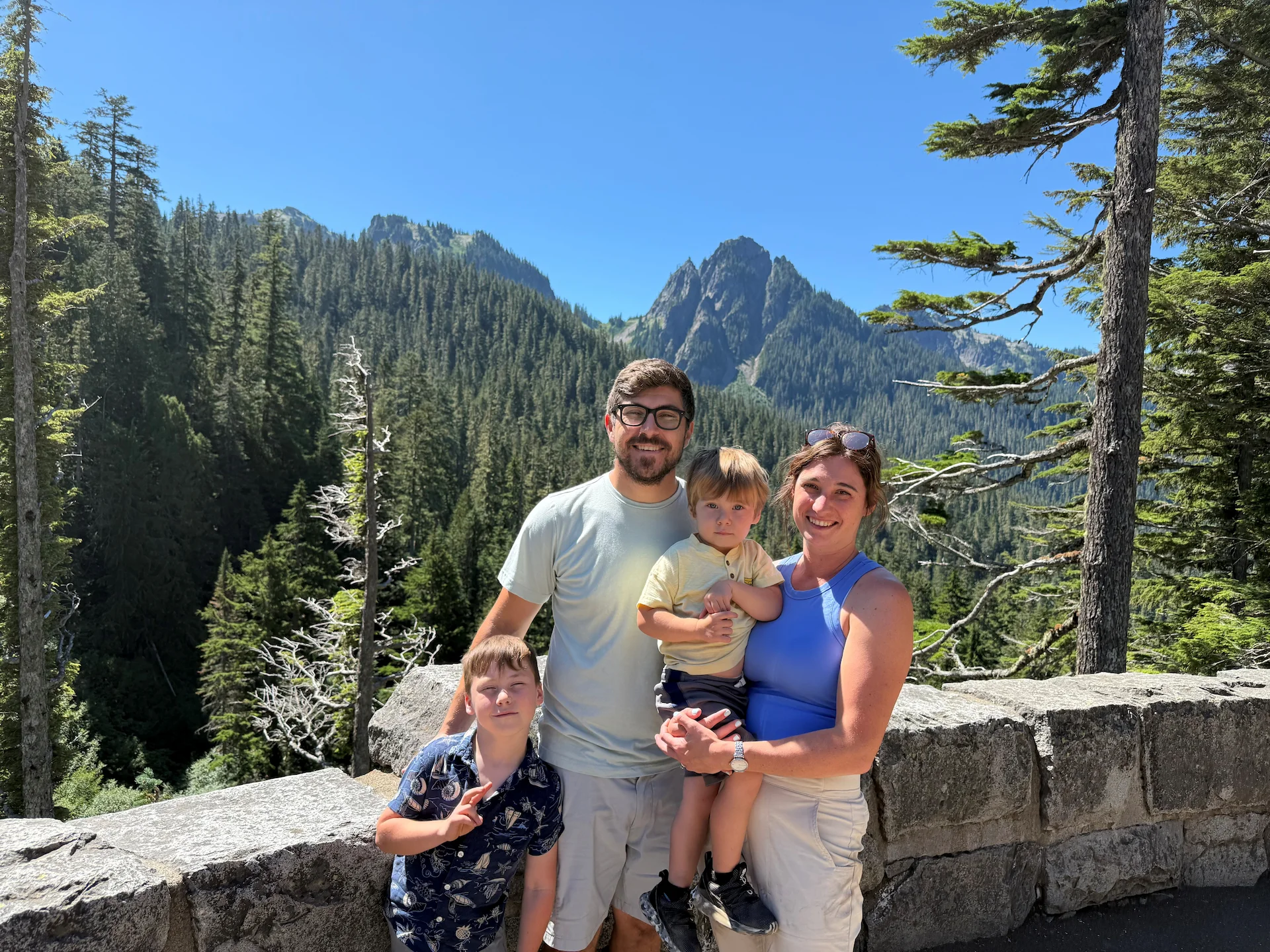 Family enjoying a mountain outing together